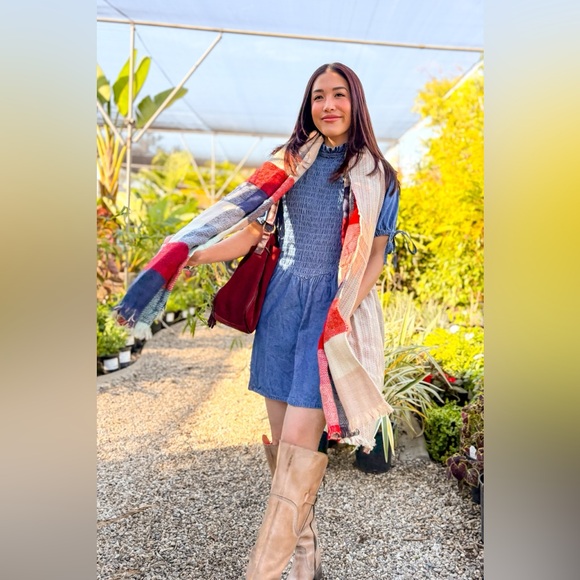 Mint/Red Check Stripe Reversible Scarf - Picture 10 of 12